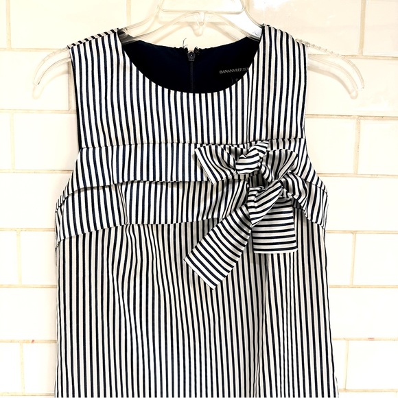 🍓Banana Republic double bow shift dress navy and silver vertical stripe size 0 - Picture 7 of 12